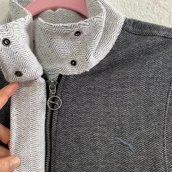 Puma NWT Womens M Gray Long Lifestyle Asymmetrical Herringbone Full Zip Jacket - Picture 5 of 16